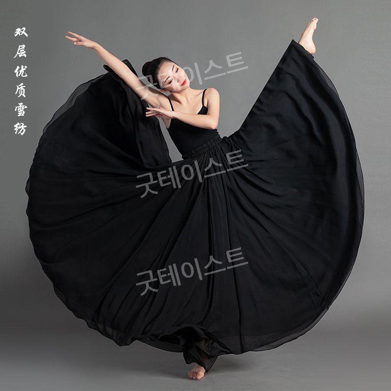 연영과 풀치마 흰색 워십복 쉬폰 고전 무용 우아한 공연의상 한국무용풀치마 더블 레이어 화이트(선물 없음) 360도 85 길이 (키150-156) - 상세 이미지 2