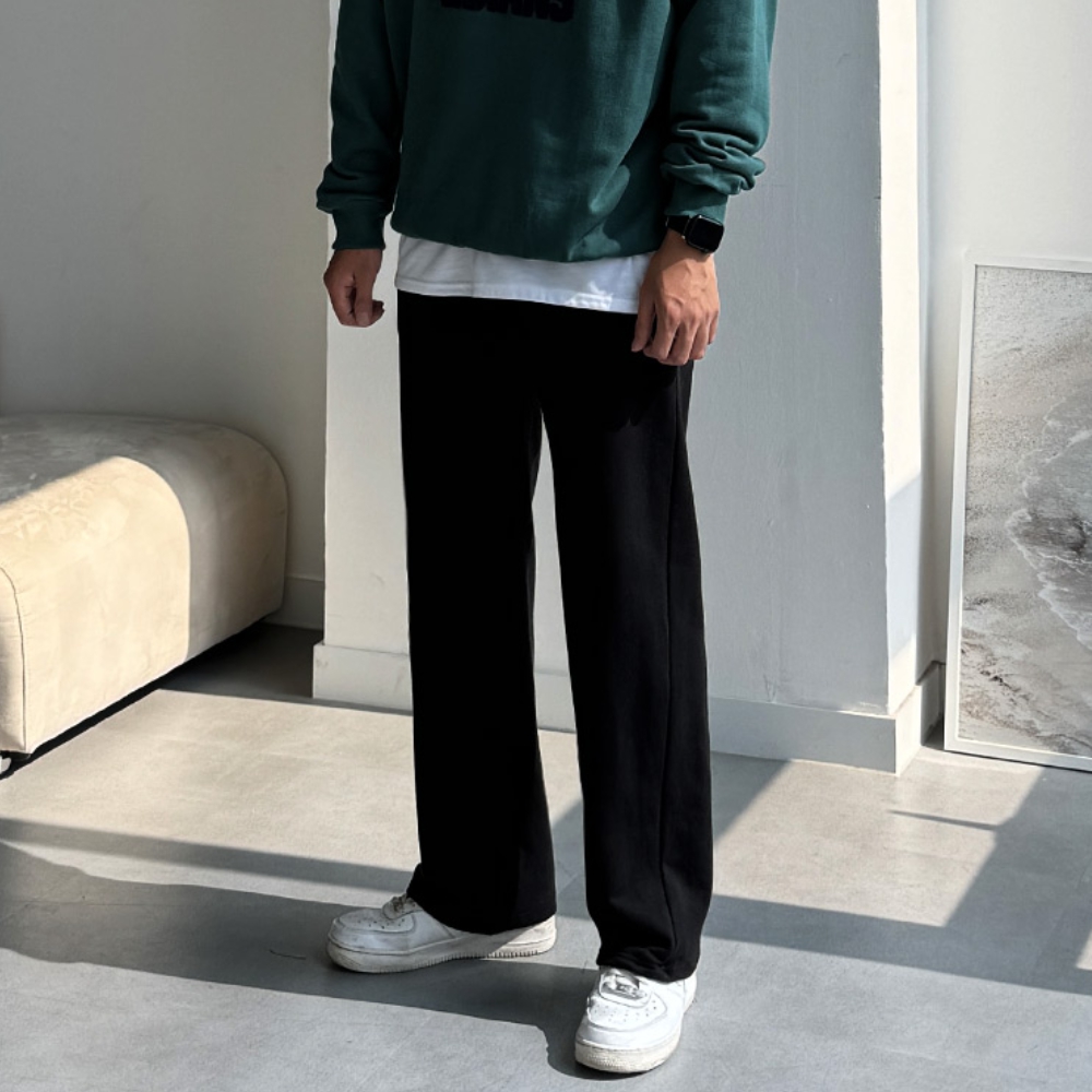 1+1 남자 코레 봄 가을 세미와이드 면 트레이닝팬츠 이미지 6