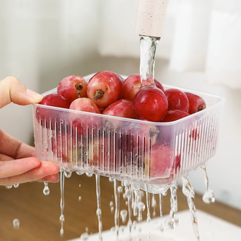 (3P세트) 냉장고 정리 사각채반용기 1100ml 물빠짐 용기 - 상세 이미지 2