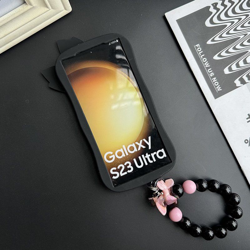 갤럭시 s24 울트라 케이스 블랙 핑크 하트 리본 비즈 스트랩 삼성 갤럭시 S24 울트라 - 상세 이미지 4
