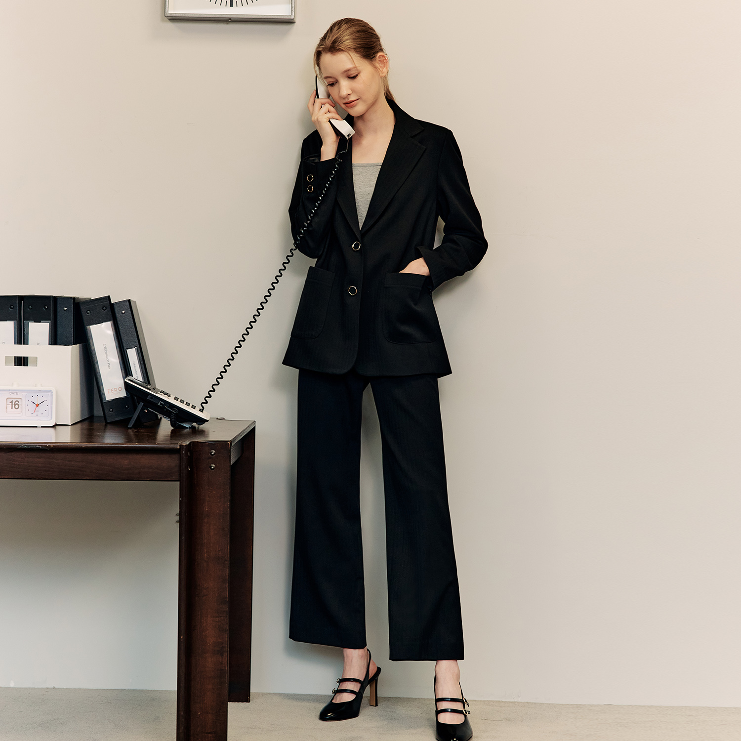 [제로스트릿]벨트 스트레이트 슬랙스 BELT STRAIGHT SLACKS / BLACK - 상세 이미지 3