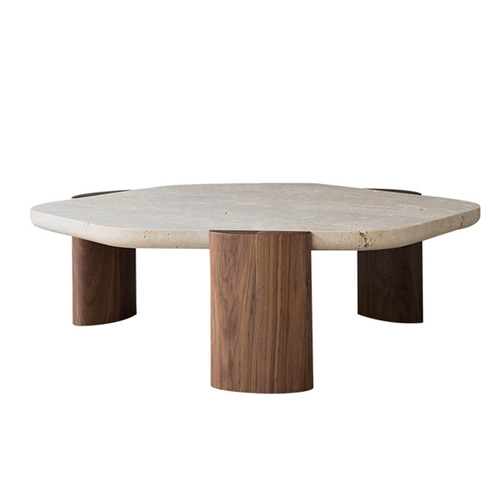아크틱 오벌 트라버틴 대리석 거실 커피 티테이블 L