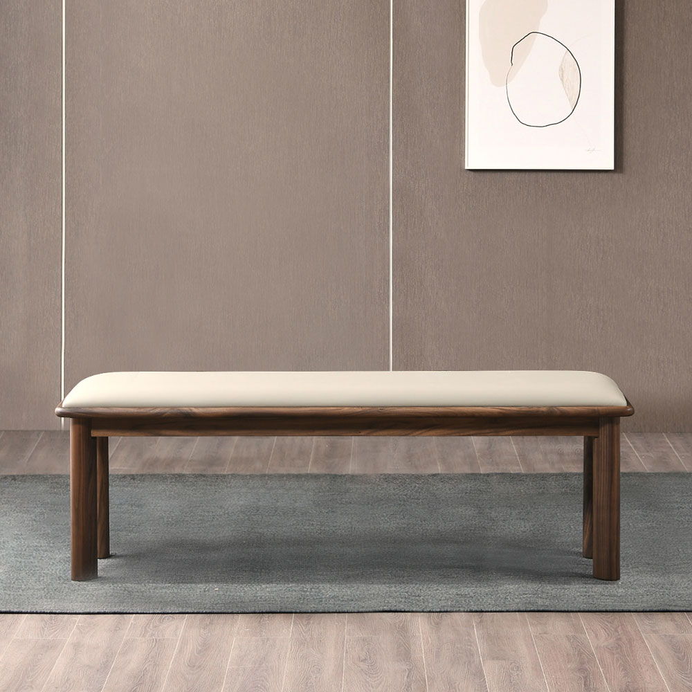 스코나 오니안 호두나무 월넛 원목 실리콘레더 가죽 3인 등받이 벤치 의자 1400