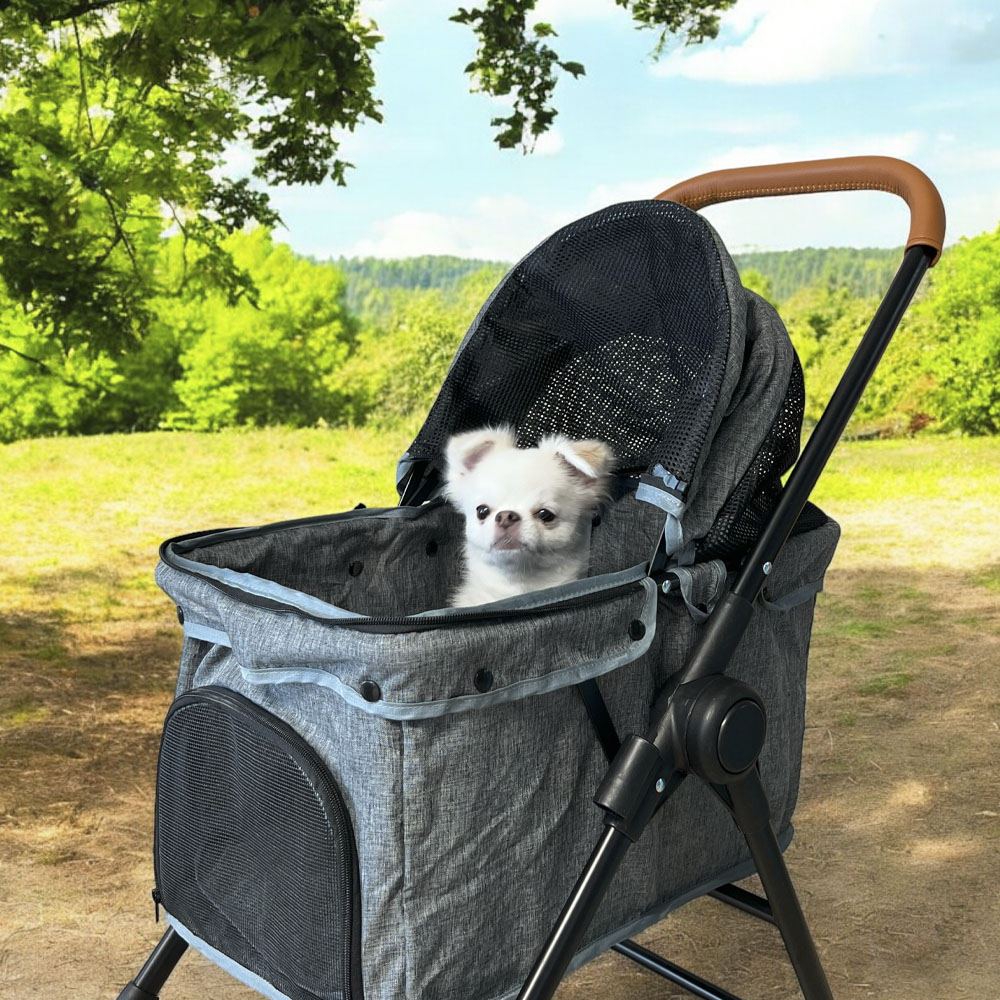 UH 강아지 유모차 접이식 애견 반려견 개모차 펫 전용 브라운, M(중형)