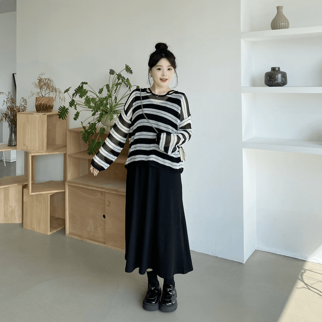 가을 빅사이즈 레이어드 스프라이프 나시 원피스 투피스 - 상세 이미지 4