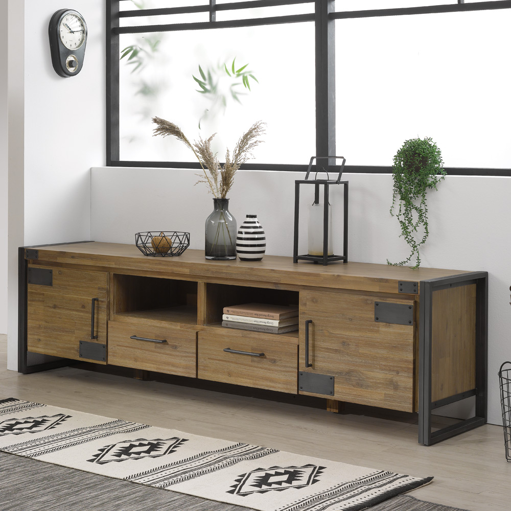 P347아카시아 원목 철제 2단2000 거실장