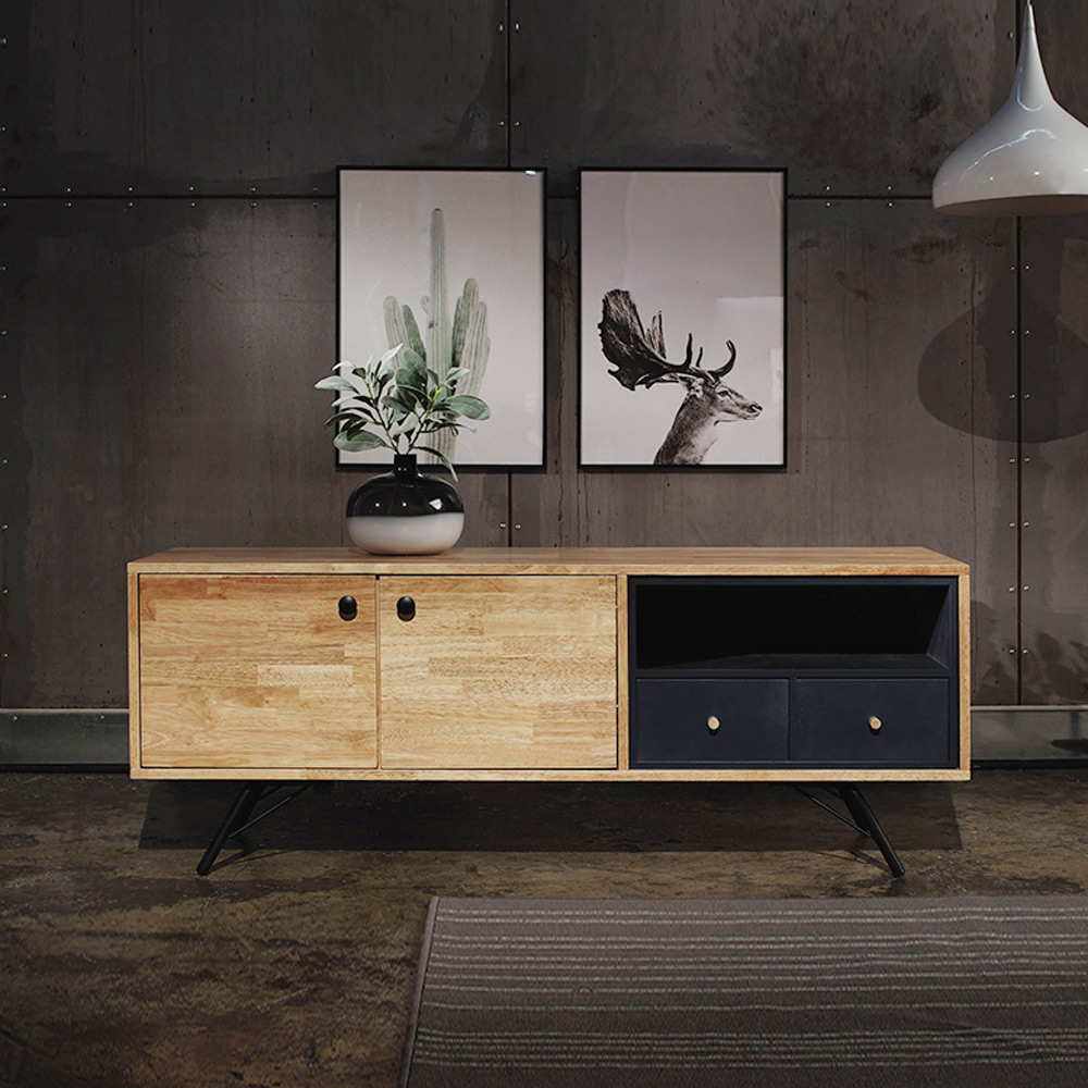 H56F 고무나무 원목 1단 거실장 1300