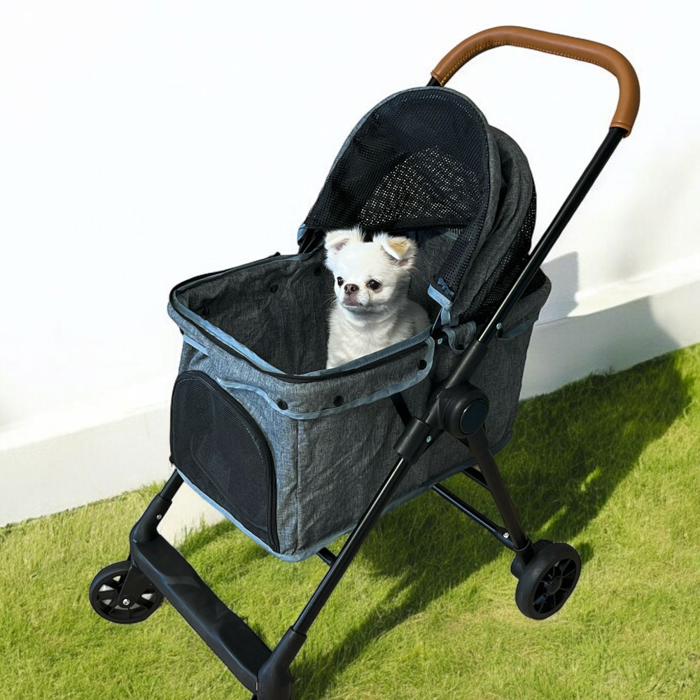 UH 강아지 유모차 접이식 애견 반려견 개모차 펫 전용 브라운, M(중형)