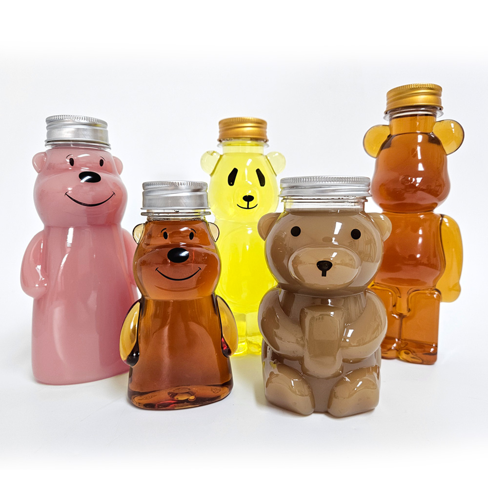 곰돌이 물병 베어 보틀 플라스틱 더치커피 밀크티 음료 커피 병 판다곰 페트병 350ml - 상세 이미지 2