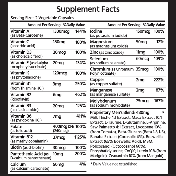 마이라이프 내추럴스 올인원 맨스 멀티비타민 야채캡슐 120캡슐, 1개 - 상세 이미지 2