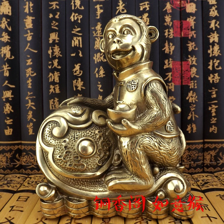원숭이동상 민속 중국 풍수 황동 보물 그릇 부 돈 부자 풍요의 뿔 원숭이 (16cm-17.5cm) - 상세 이미지 5