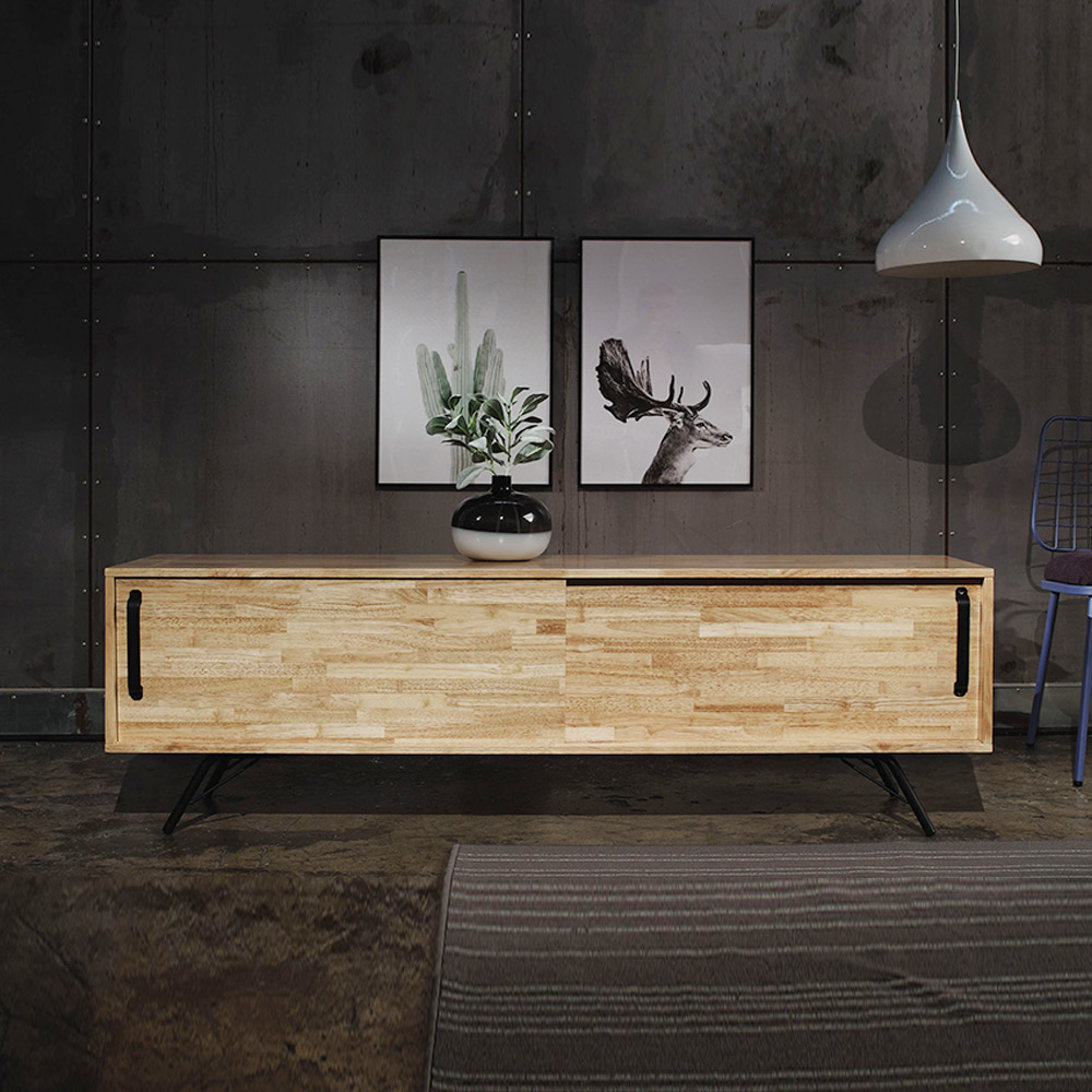 H55F 고무나무 원목 1단 거실장 1600