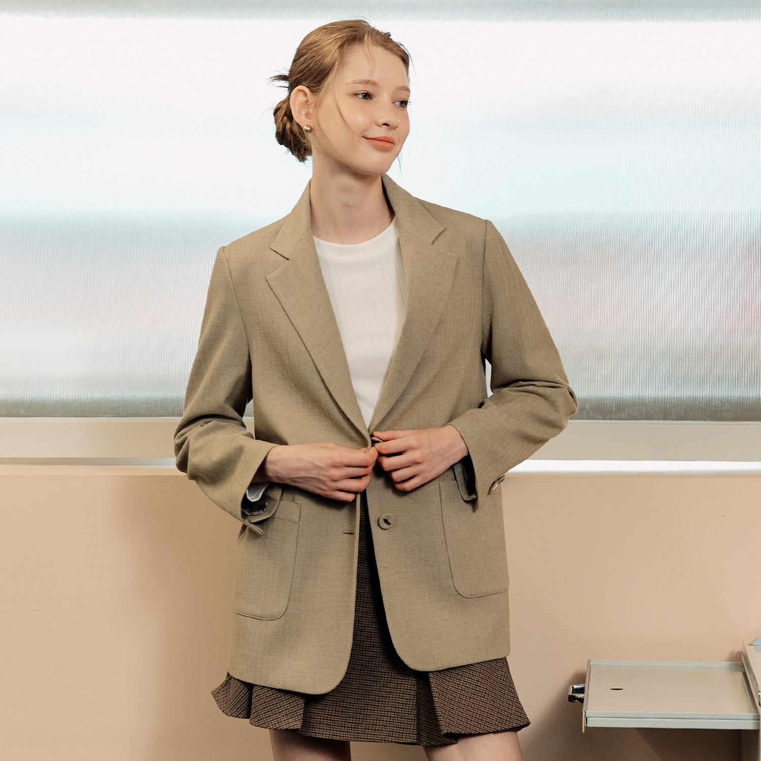[제로스트릿]카푸치노 헤링본 자켓 CAPPUCCINO HERRINGBONE JACKET / BEIGE - 상세 이미지 2