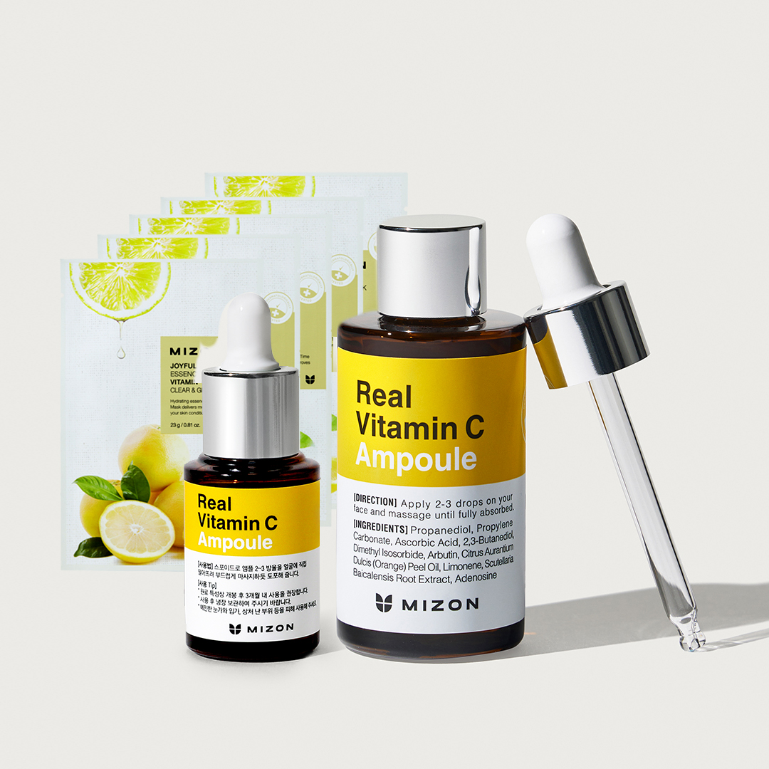 고함량 비타민C 기미 잡티 앰플 30ml + 15ml + 조이풀 마스크팩(랜덤) 5매 - 상품 이미지