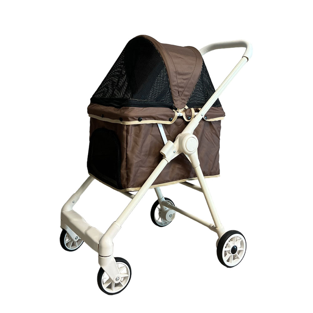 UH 강아지 유모차 접이식 애견 반려견 개모차 펫 전용 브라운, M(중형)
