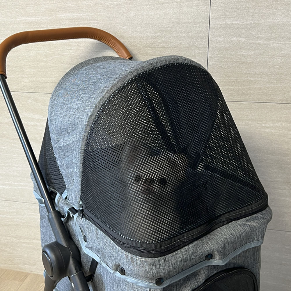 UH 강아지 유모차 접이식 애견 반려견 개모차 펫 전용 브라운, M(중형)