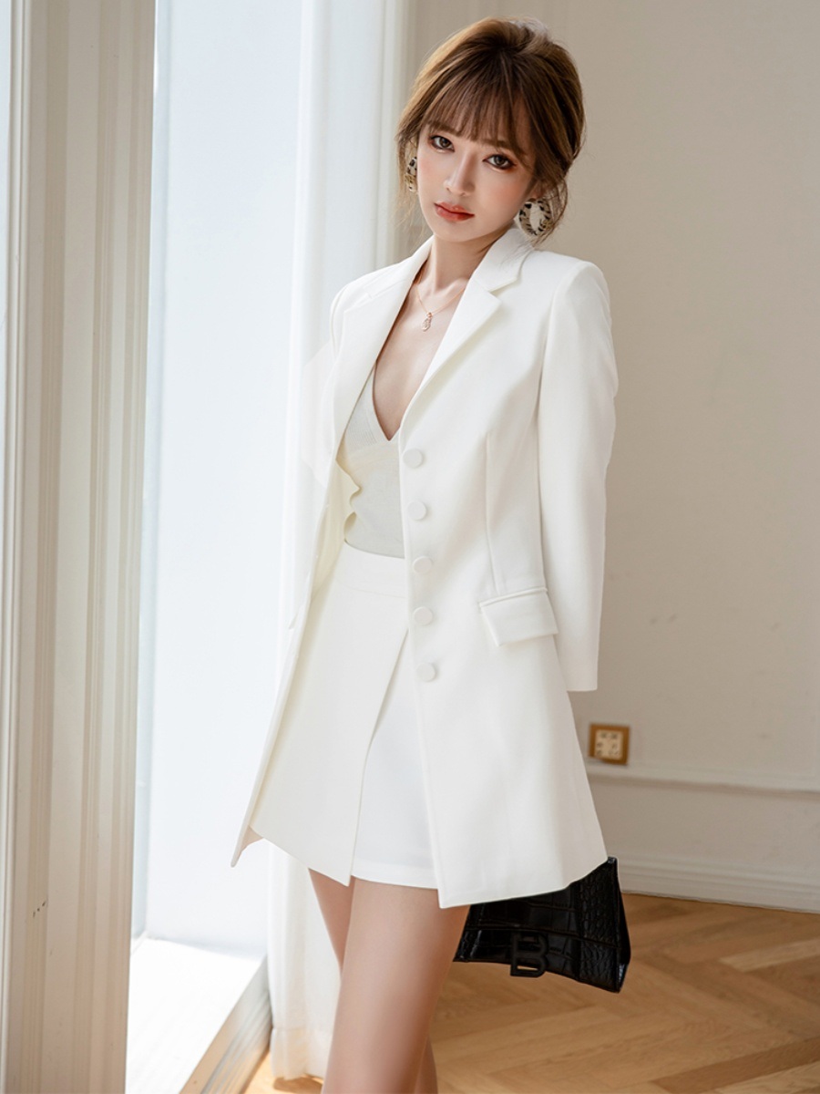 상견례 원피스 투피스 자켓 스커트 하객룩 데이트룩 피로연 흰색 정장 스커트 + 벨트 반바지 XS - 상세 이미지 4