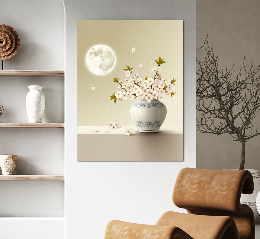 벚꽃 달항아리 인테리어 그림 꽃 액자 거실 풍수 카페 개업선물 소형