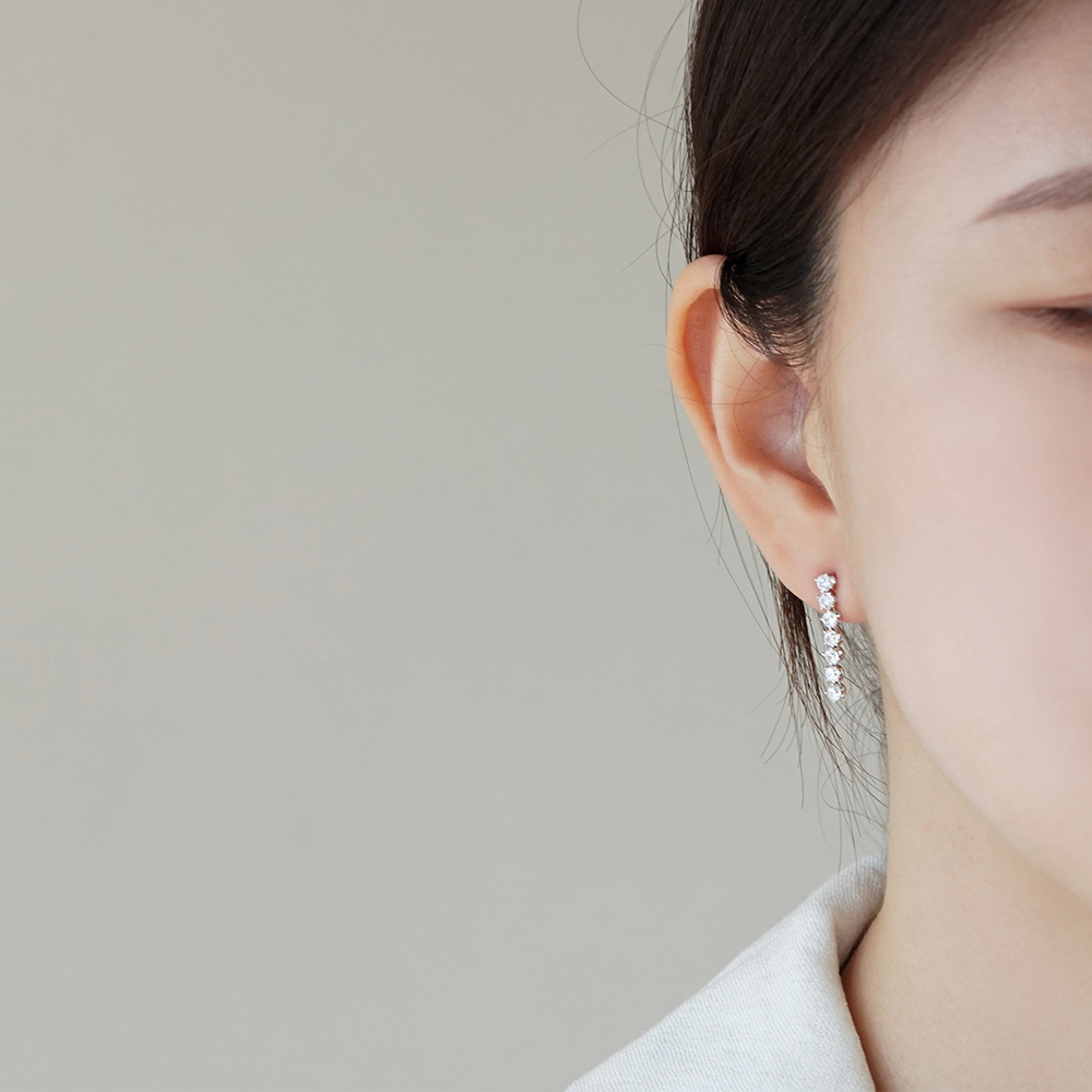 실버925 큐빅 드롭 테니스 귀걸이 - 상세 이미지 2