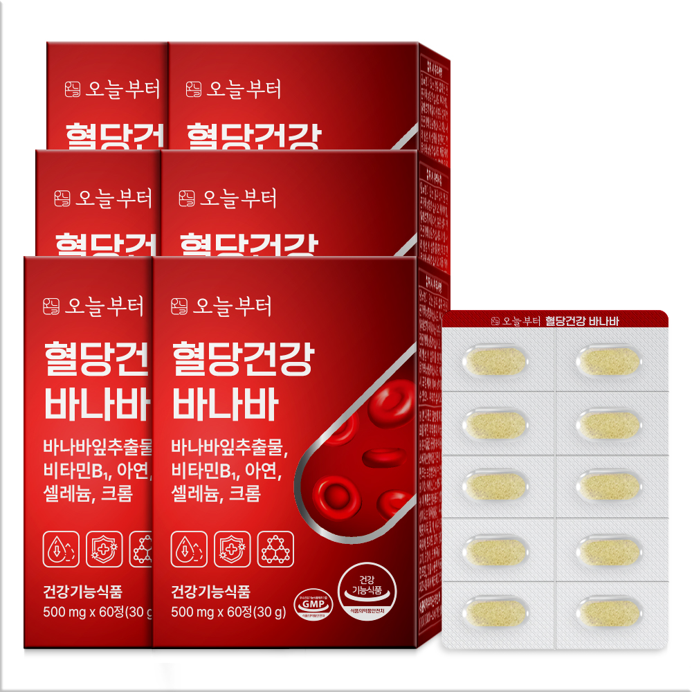 오늘부터 혈당건강 바나바 코로솔산 식후 혈당케어 바나바잎추출물 60정, 6개 - 메인 이미지