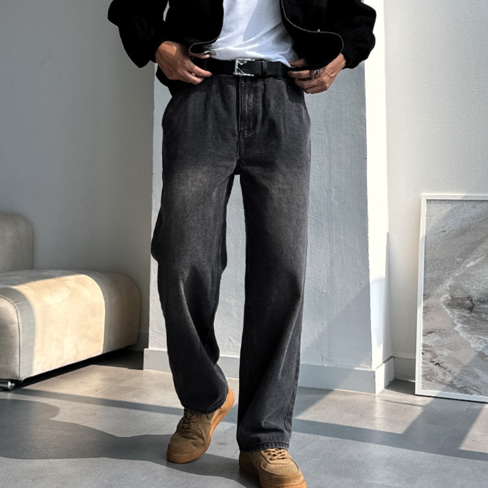 남자 틀랜 3단기장 사계절&융기모 샌드워싱 세미와이드 뒷밴딩 데님