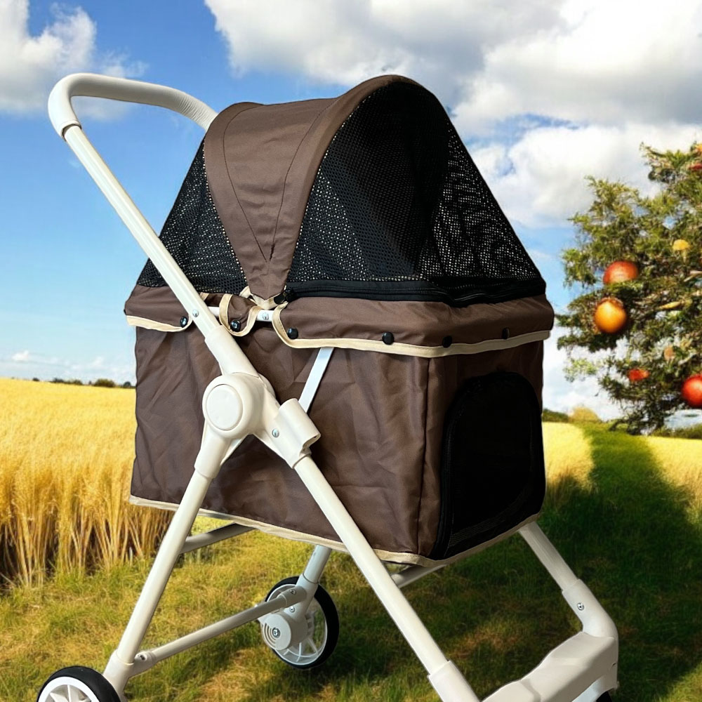 UH 강아지 유모차 접이식 애견 반려견 개모차 펫 전용 브라운, M(중형)