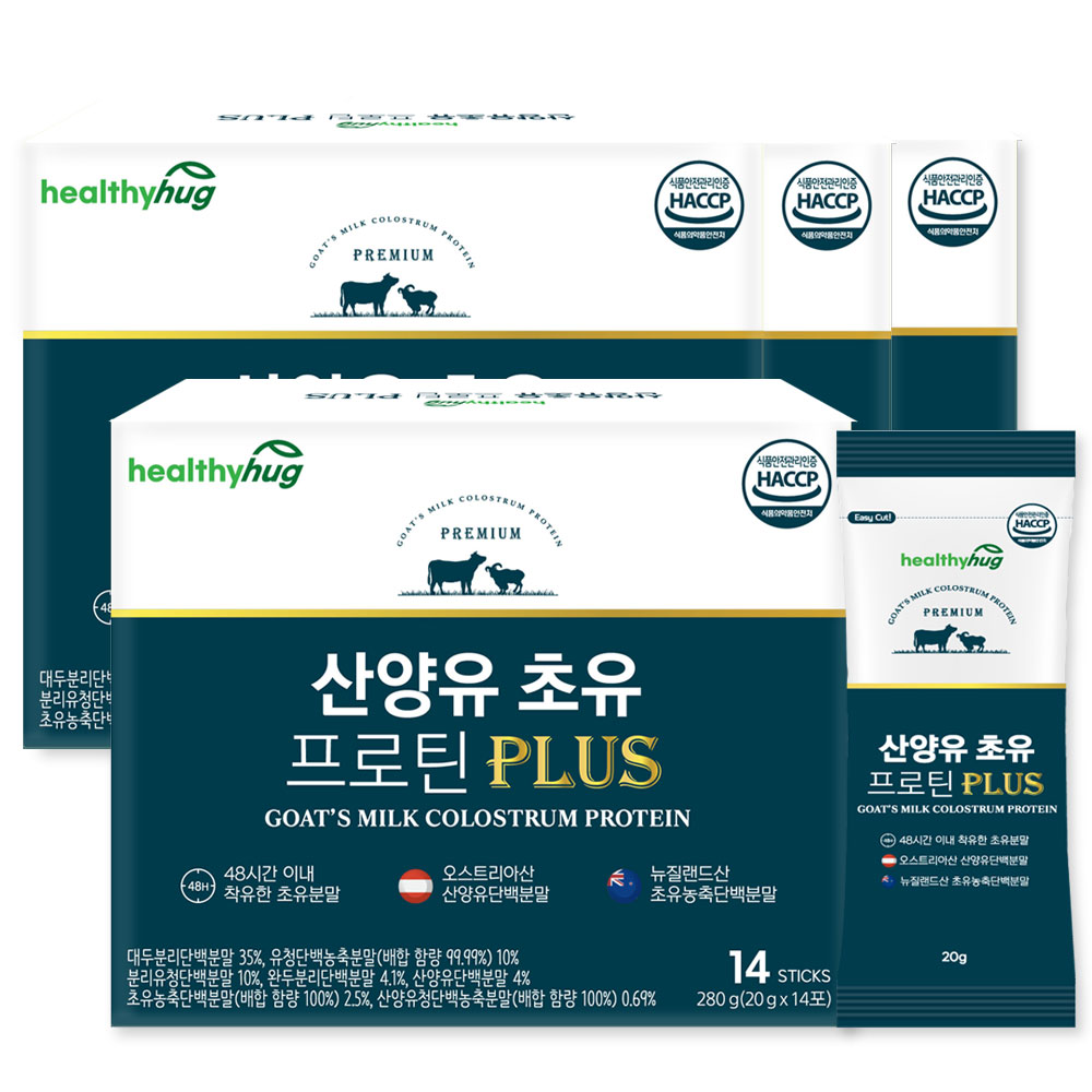[임박특가/품절임박] 헬씨허그 산양유 초유 프로틴 Plus 단백질 분말 식물성 보충제 14포, 4개