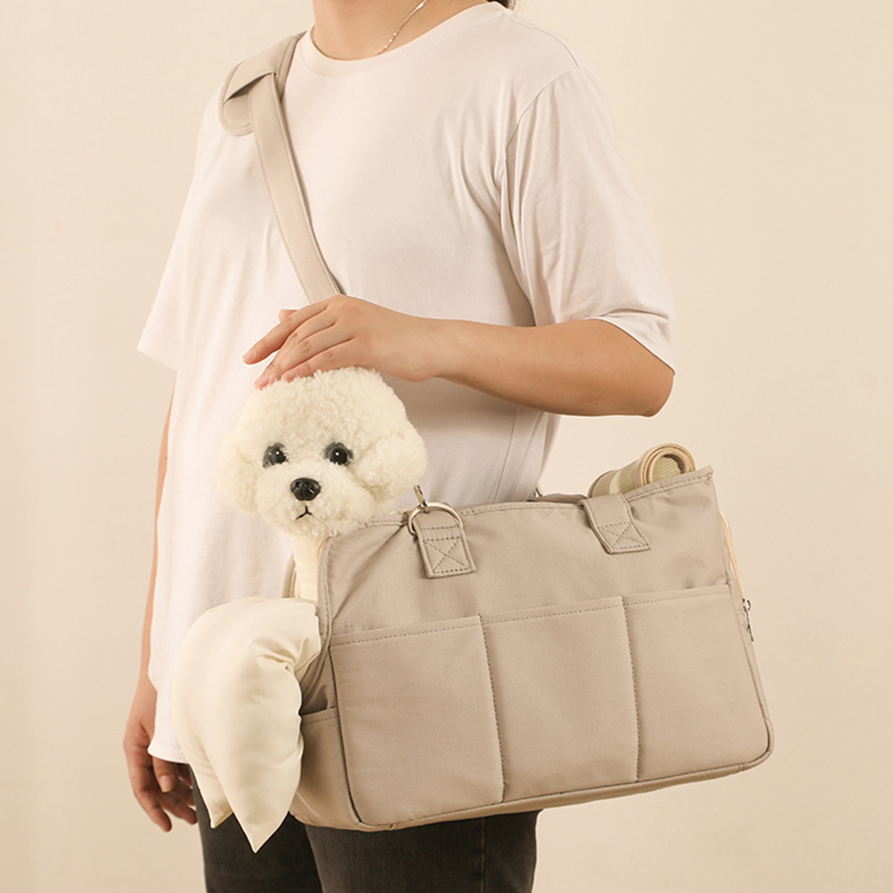 강아지가방 슬링백 고양이이동장 산책가방 애견캐리어 포대기 기내용 그레이, L(대형)