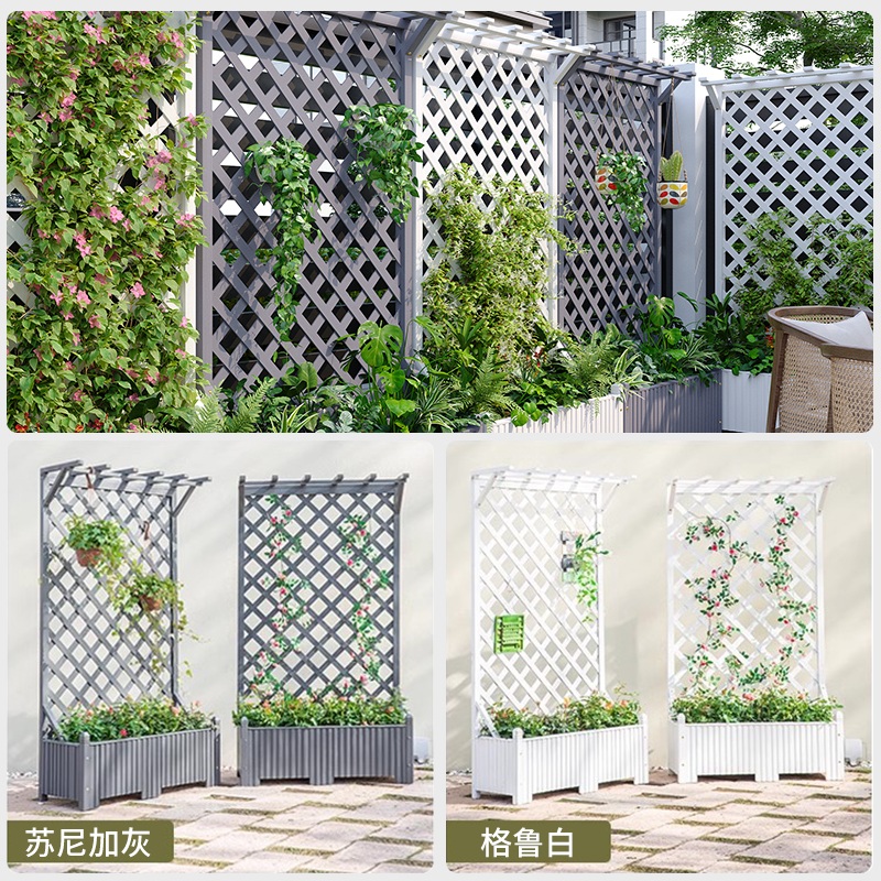 방부제 나무 꽃 상자 야외 안뜰 발코니 지붕 파티션 그리드 꽃 냄비 등반 등나무 랙 그물 빨간색 하이 엔드 장식 꽃 랙 수니가 그레이 80X40X200cm 목재 - 상세 이미지 3
