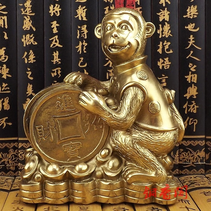 원숭이동상 민속 중국 풍수 황동 보물 그릇 부 돈 부자 풍요의 뿔 원숭이 (16cm-17.5cm) - 상세 이미지 3