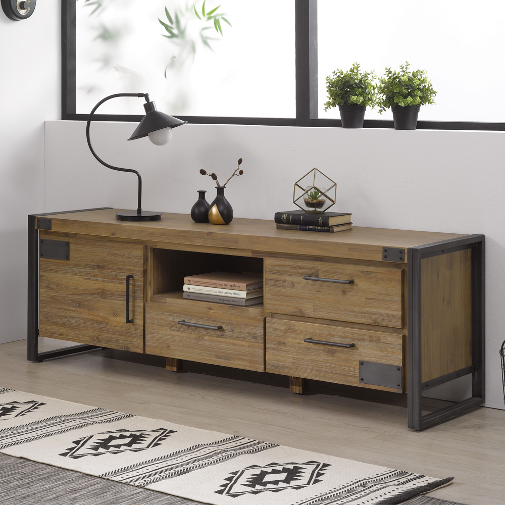 P346아카시아 원목 철제 2단1650 거실장