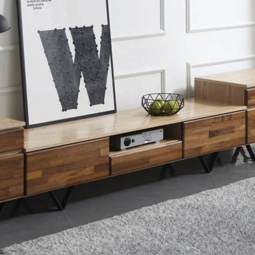 C132 무늬목 블랙스틸 1단1500 거실장