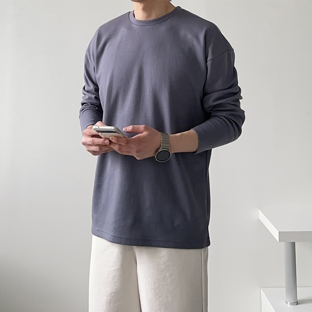 남자 긴팔티 빅사이즈 오버핏 20수 무지 흰색 이너 티셔츠 - 상세 이미지 5