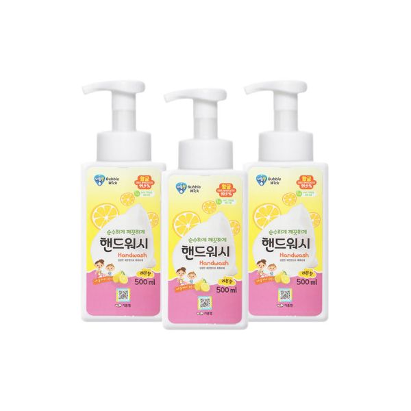 버블윅 레몬향 손세정제 핸드워시 용기 500ml x 3개 : 웰컴딜