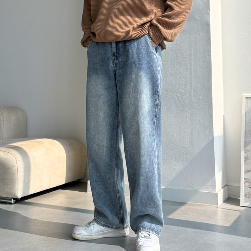 남자 틀랜 3단기장 사계절&융기모 샌드워싱 세미와이드 뒷밴딩 데님