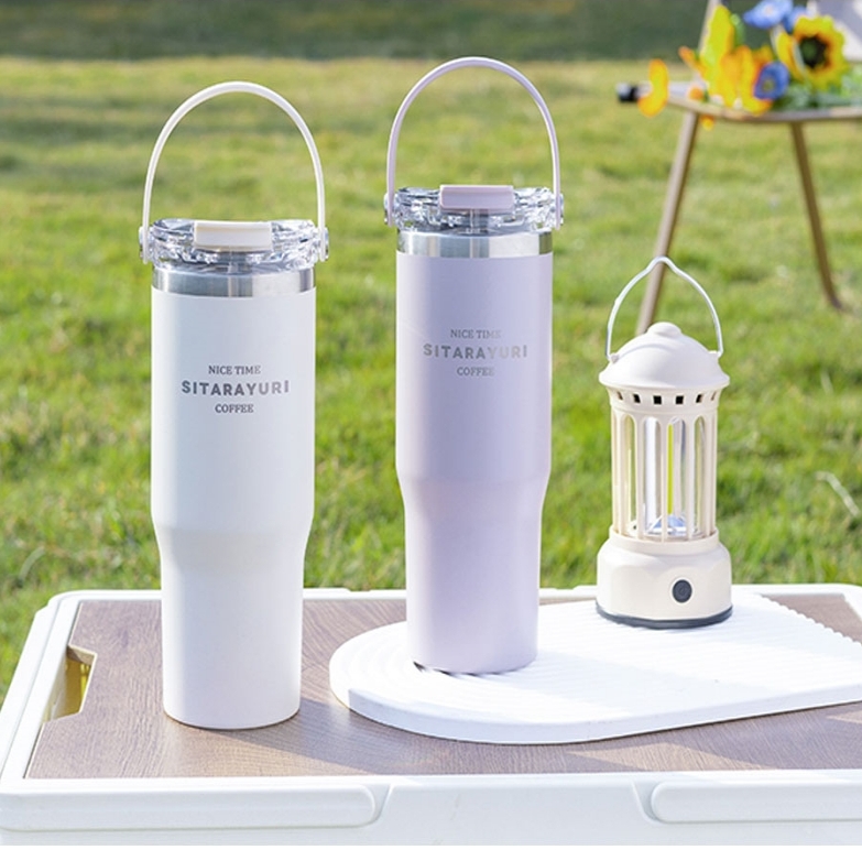 대용량텀블러 보온 보냉 스텐 손잡이 빨대 텀블러 600ml