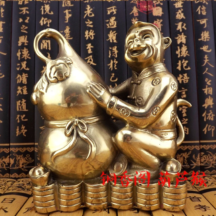 원숭이동상 민속 중국 풍수 황동 보물 그릇 부 돈 부자 풍요의 뿔 원숭이 (16cm-17.5cm) - 상세 이미지 4