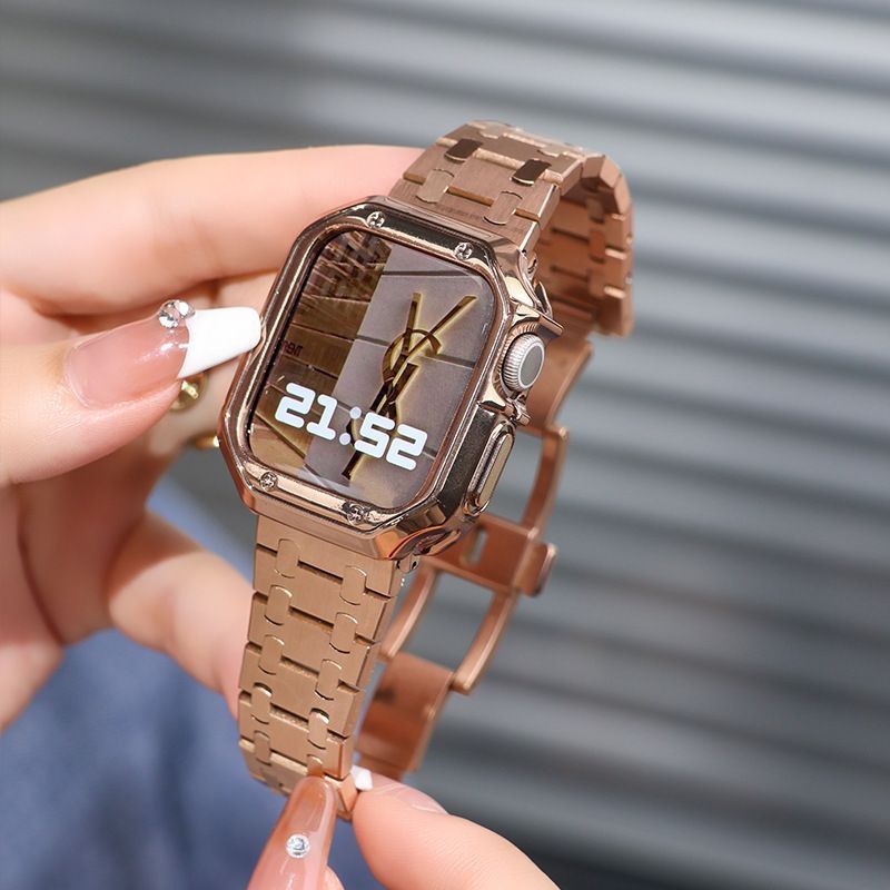 애플 워치 9세대 메탈 스트랩 스틸 프레임 케이스 스페이스 실버 밴드 도금 케이스 41mm - 상세 이미지 3
