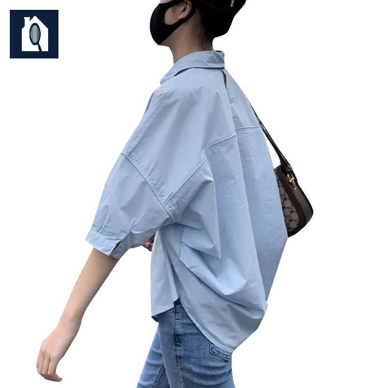남방 박시한 롤업 여성린넨셔츠 블라우스 반팔 쉬폰 카라 루즈핏 - 상세 이미지 5