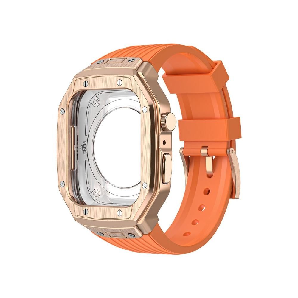애플워치9 메탈 일체형 스트랩 손목 밴드 실버 프레임 블랙 Apple Watch 44/45mm 범용 - 상세 이미지 4