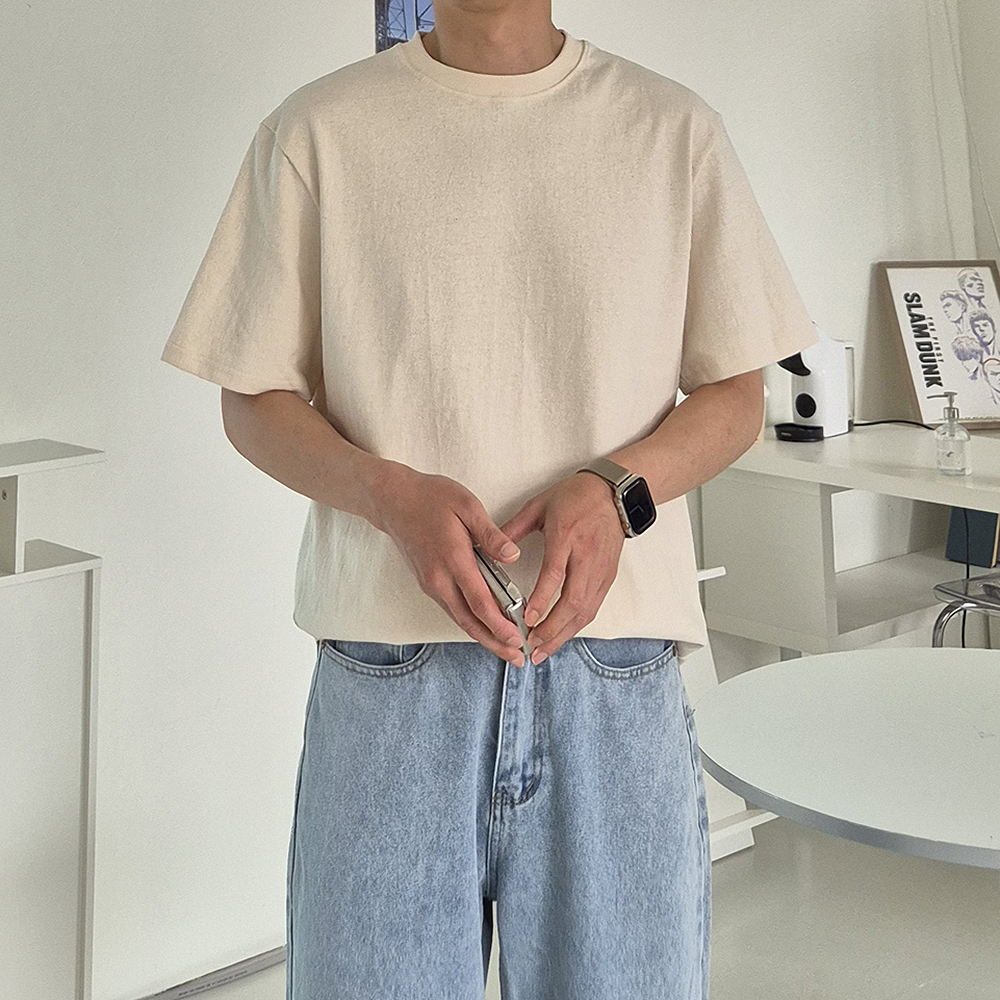 무지 남자 반팔티 빅사이즈 흰티 오버핏 기본 티셔츠 - 상세 이미지 5