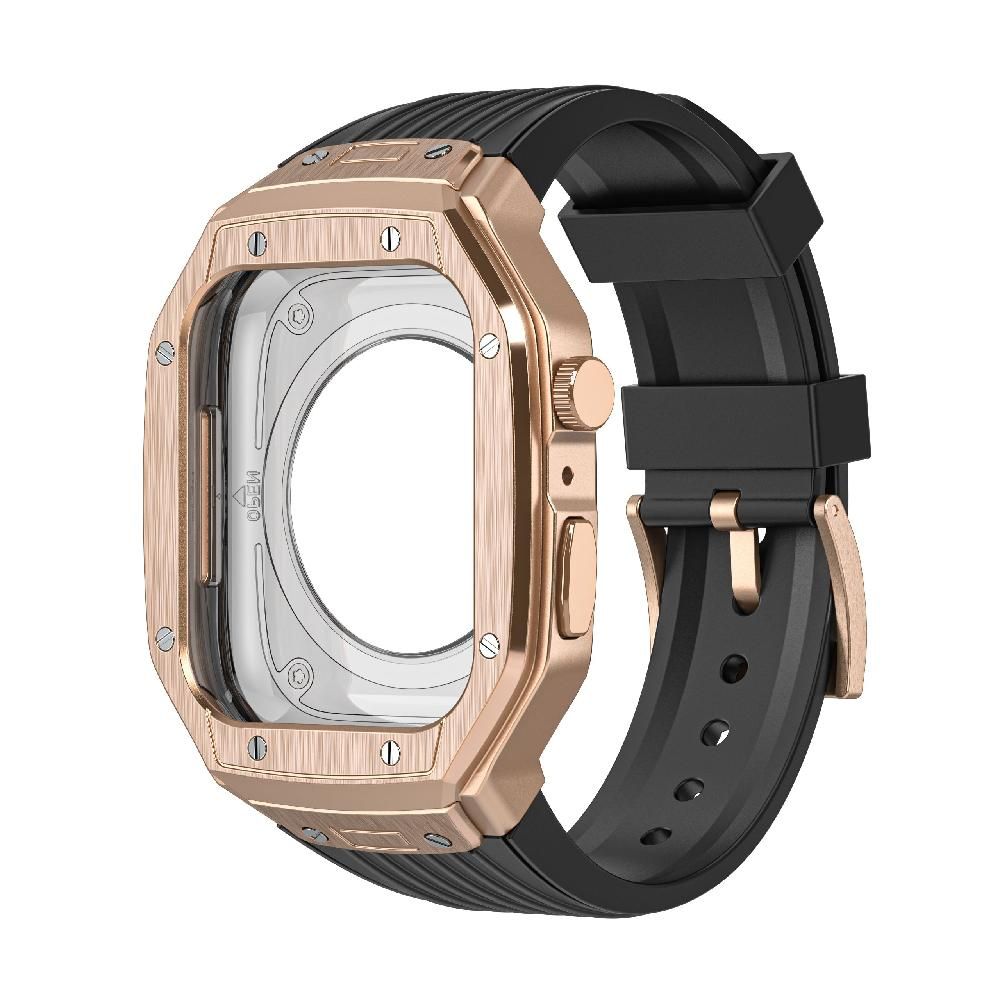 애플워치9 메탈 일체형 스트랩 손목 밴드 실버 프레임 블랙 Apple Watch 44/45mm 범용 이미지 6