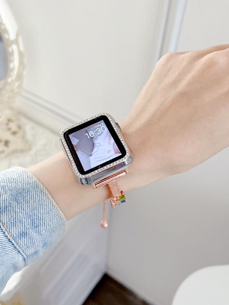 애플워치9 스트랩 다이아몬드 여성 팔찌 밴드 실버+실버 케이스 iwatch 9/8/7 41MM - 상세 이미지 2