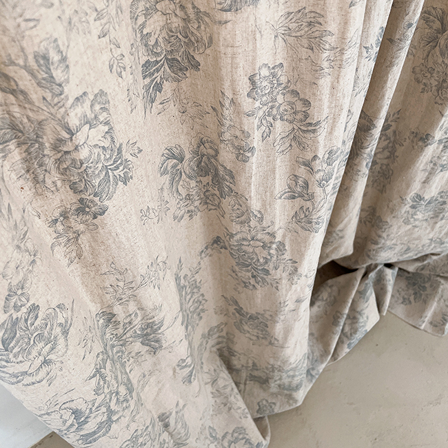 바이아미 아젤라 거실 꽃무늬 블루 빈티지 린넨 커튼