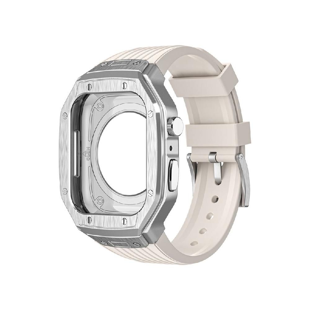 애플워치9 메탈 일체형 스트랩 손목 밴드 실버 프레임 블랙 Apple Watch 44/45mm 범용 - 상세 이미지 5