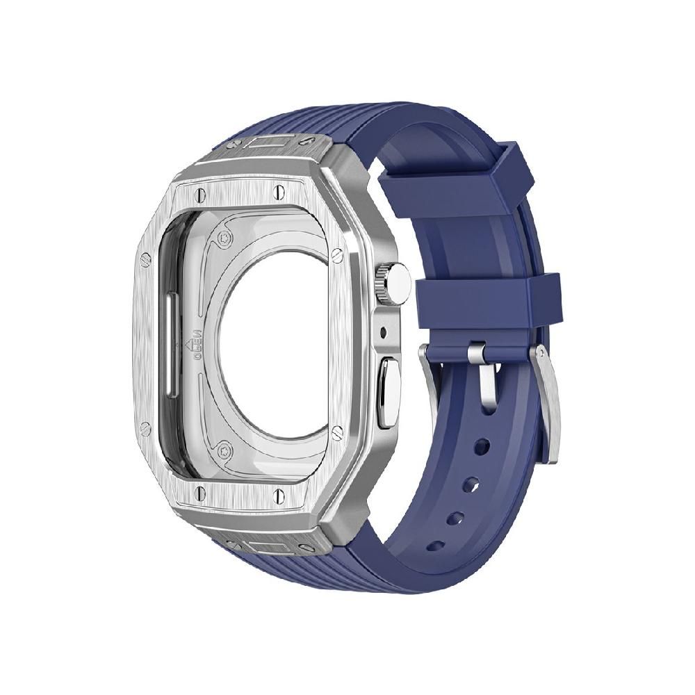 애플워치9 메탈 일체형 스트랩 손목 밴드 실버 프레임 블랙 Apple Watch 44/45mm 범용 - 상세 이미지 3