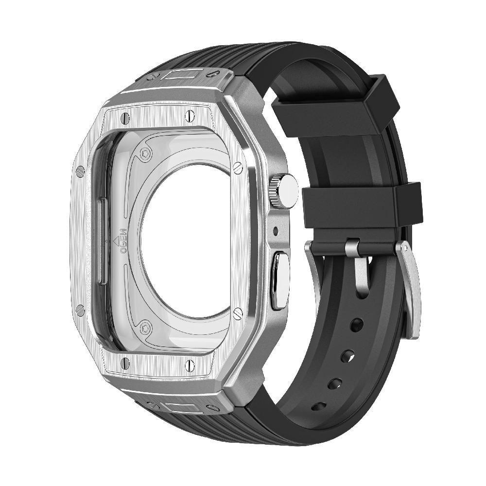 애플워치9 메탈 일체형 스트랩 손목 밴드 실버 프레임 블랙 Apple Watch 44/45mm 범용 이미지 8