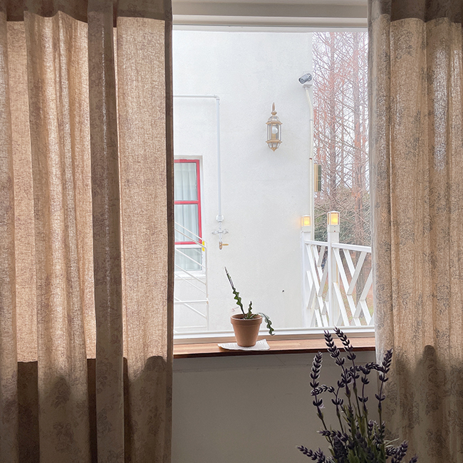 바이아미 아젤라 거실 꽃무늬 블루 빈티지 린넨 커튼