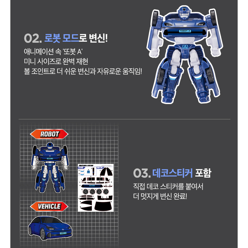 미니 또봇 A 대도시의 영웅들 현대 아이오닉6 자동차 변신 로봇 장난감 남자아이 스티커세트 - 상세 이미지 5
