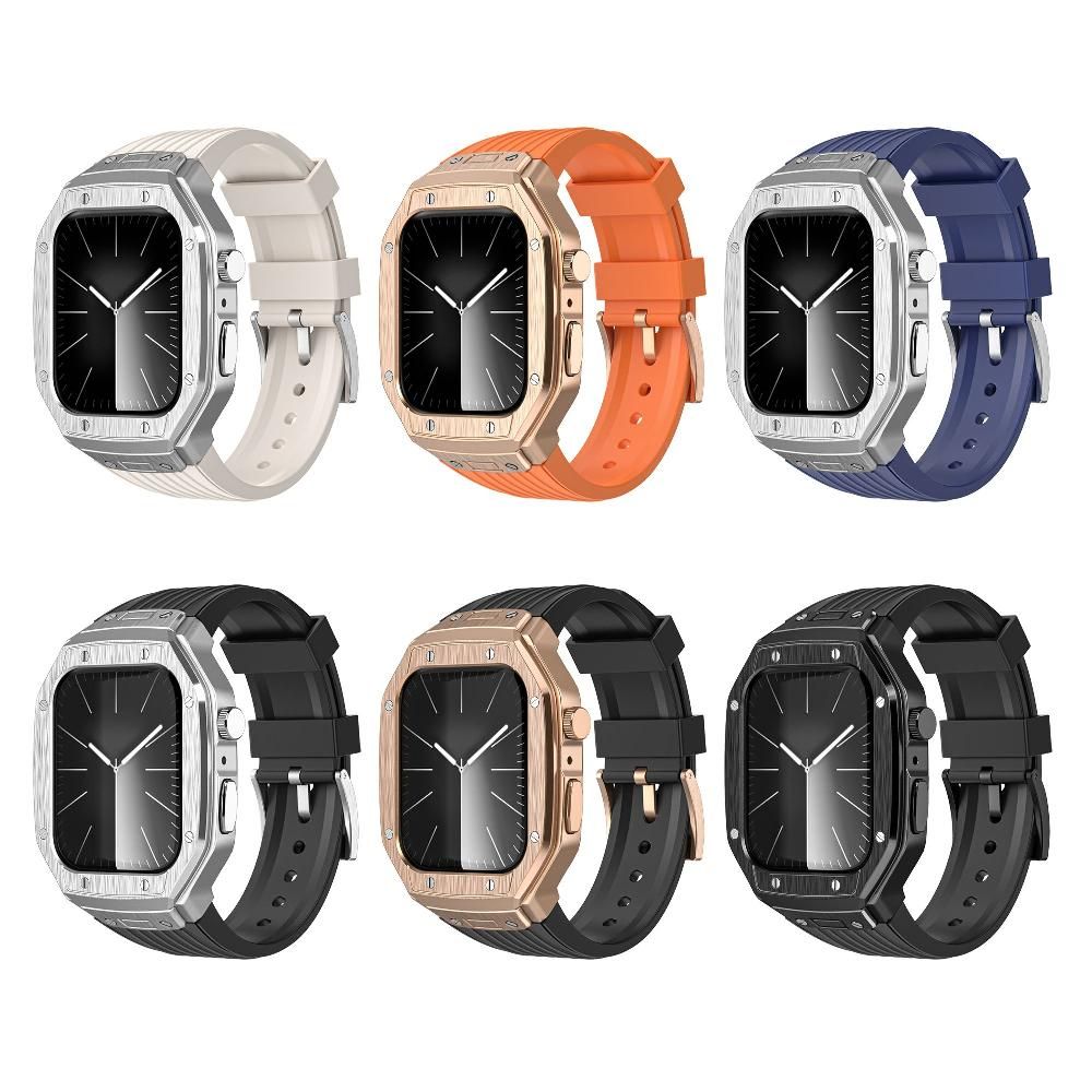 애플워치9 메탈 일체형 스트랩 손목 밴드 실버 프레임 블랙 Apple Watch 44/45mm 범용 - 상세 이미지 2